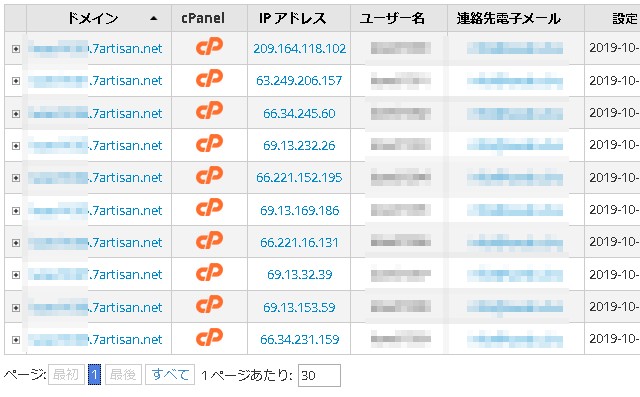 10サーバーのIPアドレスのリスト